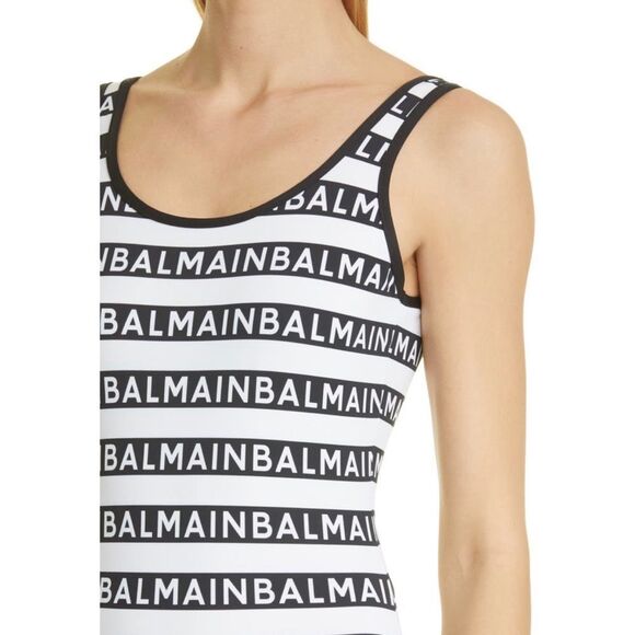 Balmain Small 2 black & white Authentic monogram logo one piece swimsuit high - Picture 6 of 12